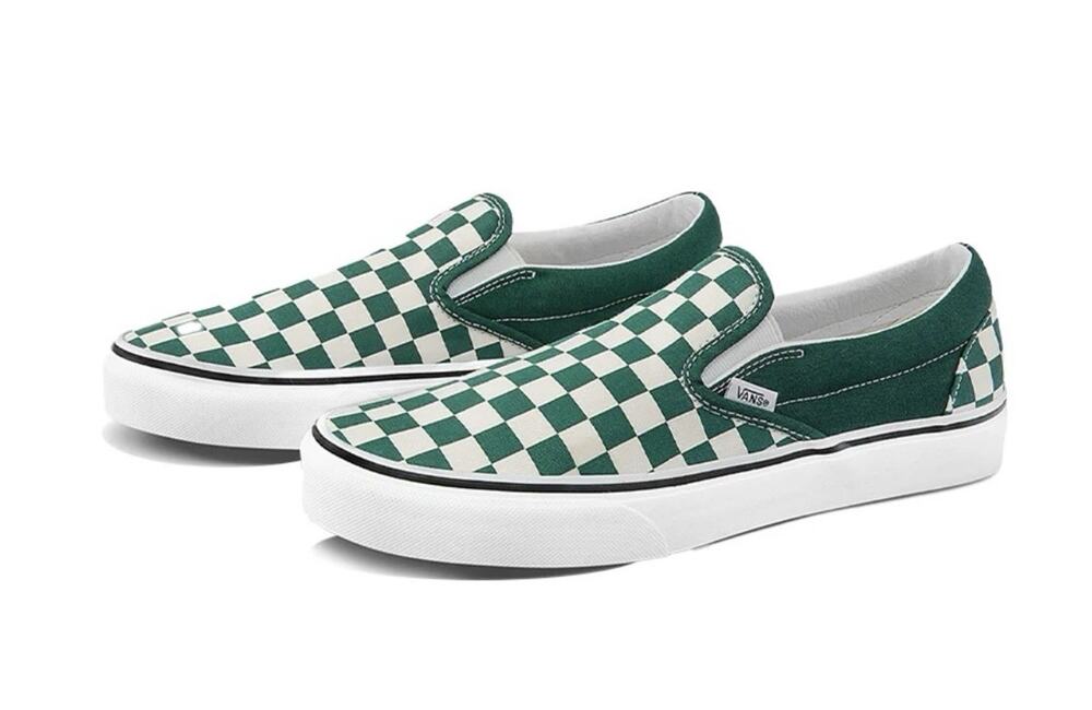 Vans Classic Slip On Green Checkerboard Canvas Skate Shoes Men 5 Women 6.5